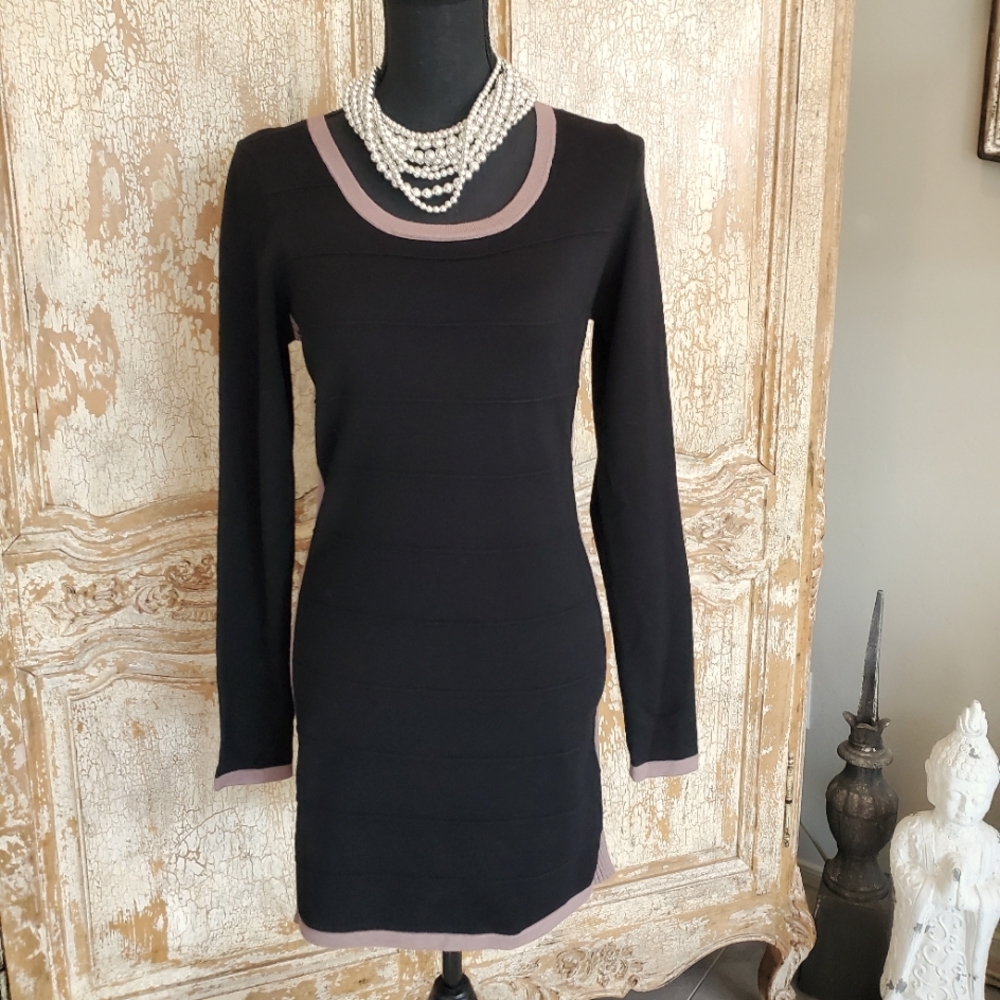 New Black and Taupe Sweater Dress Size Large